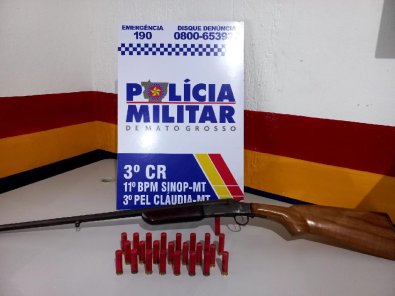 Homem é preso com espingarda e 24 munições em Cláudia