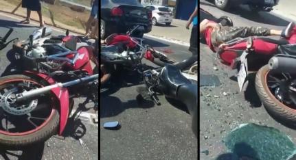 AVENIDA DA FEB:   Motos batem na traseira de carro e dois ficam em estado grave