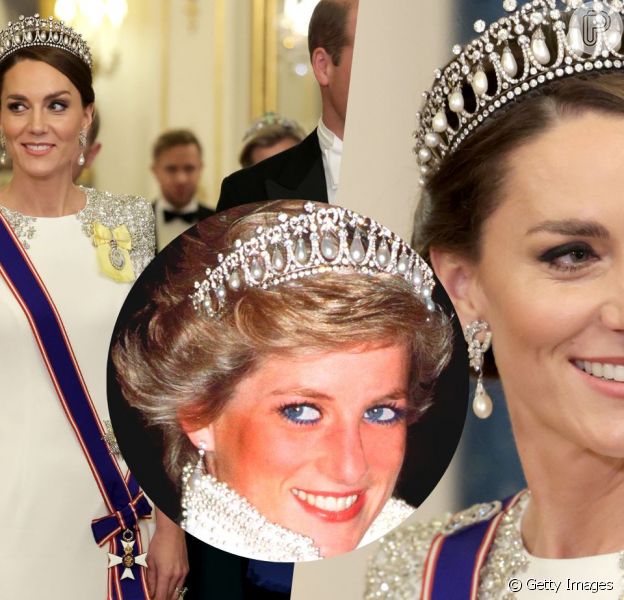 Kate Middleton escolhe tiara centenária e favorita de Princesa Diana em 1º banquete como Princesa de Gales