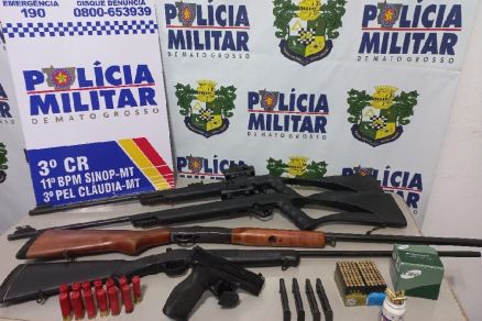 CARRO APREENDIDO: Cinco armas são apreendidas e dupla é presa em município de MT