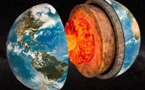 Como é o núcleo da Terra e como sua rotação afeta o planeta