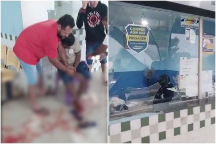 EM RODOVIÁRIA: Descontrolado, homem quebra vidraça de guichê e corta pulso