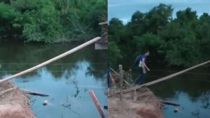 MT:  EM VILA BELA:  Estudantes de zona rural atravessam ‘pinguela’ para chegar à escola