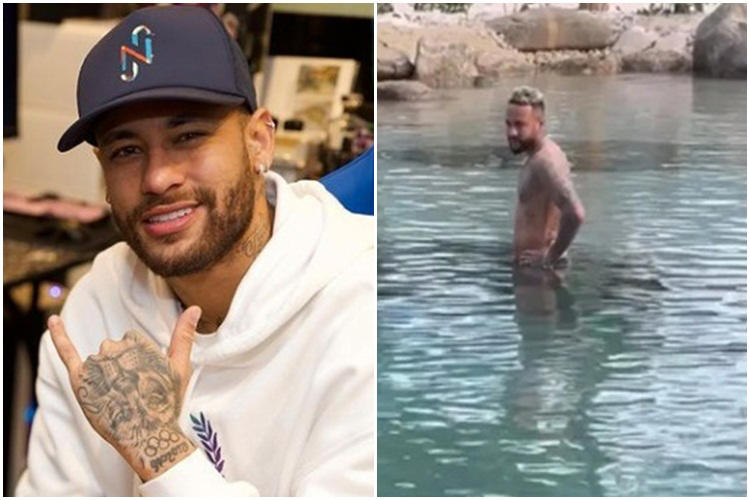 Neymar ignora interdição e mergulha em lago da sua mansão no Rio
