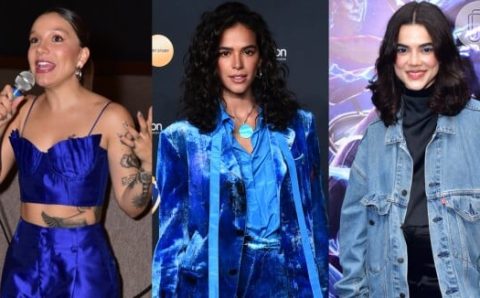 ‘Besouro Azul’: Priscilla Alcantara, Manu Gavassi e mais famosos aderem a looks azuis na première do filme de Bruna Marquezine