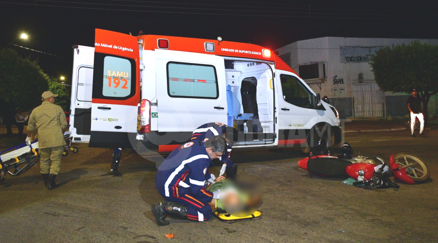 RONDONÓPOLIS:  Motociclista fica ferido após invadir preferencial e provocar acidente em cruzamento