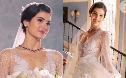 Final da novela ‘Amor Perfeito’: casamento de Marê terá vestido de noiva ultraromântico, com bordados e flores.