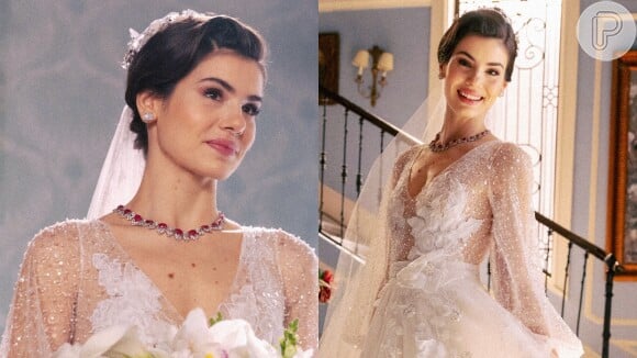 Final da novela ‘Amor Perfeito’: casamento de Marê terá vestido de noiva ultraromântico, com bordados e flores.