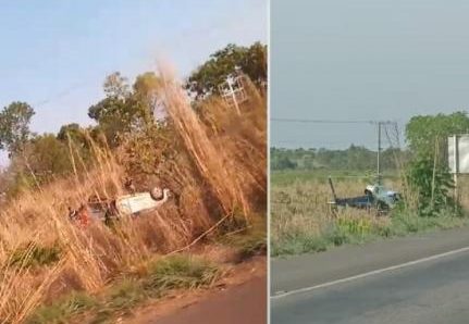 PRESO ÀS FERRAGENS  Engavetamento entre 3 veículos na BR-070 em Cáceres deixa duas pessoas feridas