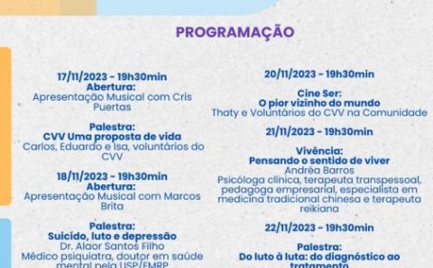PROGRAMAÇÃO DE HOJE DA 19ª SEMANA DE  VALORIZAÇÃO DA VIDA CVV