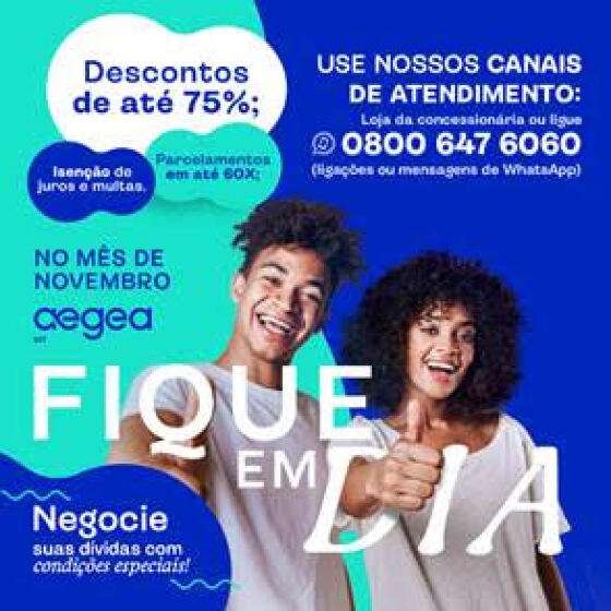 MT:  OPORTUNIDADE:   Campanha Fique em Dia com a Águas oferece descontos de até 75% para regularização de dívidas