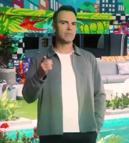 Abalado pela morte do irmão Oscar, Tadeu Schmidt é amparado pela esposa antes da última eliminação do ‘BBB 26’.