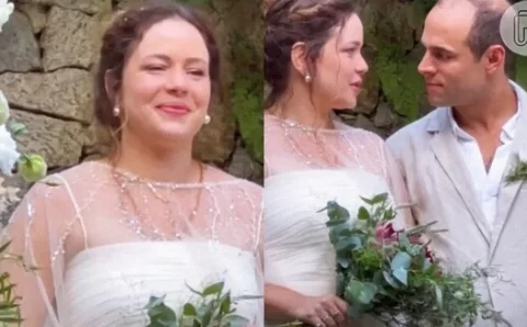 Cerimônia intimista, convite desenhado por filha e vestido de noiva romântico: Saiba como foi o casamento de Leandra Leal