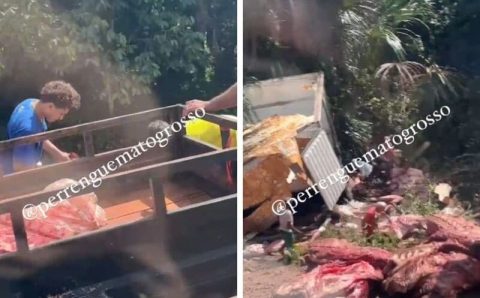MATO GROSSO .    Acidente na MT-358: Caminhão carregado com carne tomba e populares saqueiam carga MATO GROSSO Acidente na MT-358: Caminhão carregado com carne tomba e populares saqueiam carga