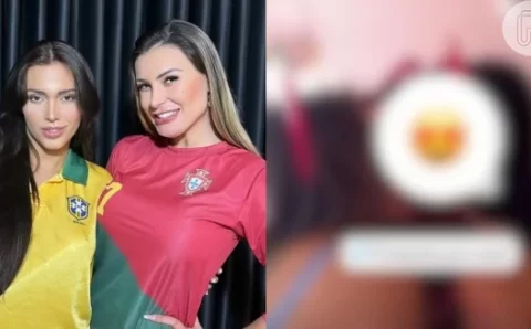 Mas gente?! De lingerie, Andressa Urach dá beijão em ex-amante de Neymar e esquenta o clima na web: ‘Ela é maravilhosa’