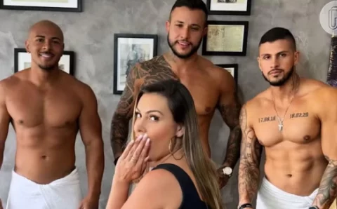 Filho grava Andressa Urach batendo recorde no sexo em fetiche com 3 homens: ‘Demorou tanto’