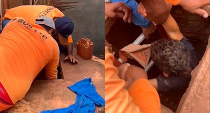 SEM FERIMENTOS: Presos resgatam criança que caiu em poço de 15 metros em VG