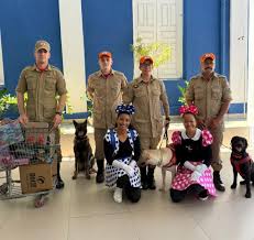 Bombeiros levam cães para visitar crianças internadas no Hospital Santa de Cuiabá