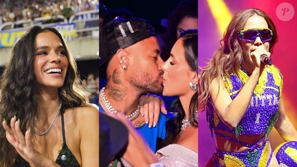 Bruna Marquezine e Anitta se encontram na Sapucaí 24h depois de Neymar, ex em comum das duas, passar pelo Carnaval do RJ