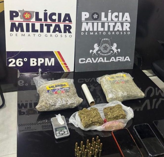PM prende três homens com pacotes de maconha e munições em Nova Mutum