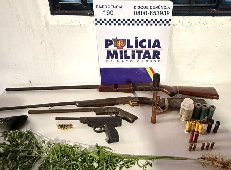 PM prende dois irmãos com armas de fogo e pés de maconha em Alto Paraguai