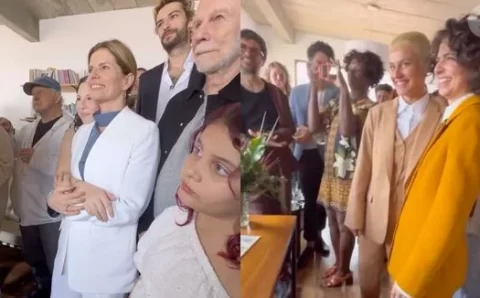 Odete Roitman em ‘Vale Tudo’, Débora Bloch prestigia casamento da filha com look elegante; veja fotos da união de Júlia Anquier e Maria Beraldo!