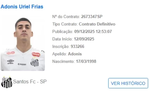 Frías é registrado no BID e pode estrear pelo Santos contra o Atlético-MG