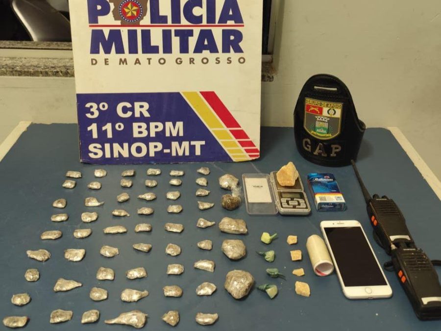 Polícia Militar conduz dois faccionados e apreende porções de maconha e pasta base em Sinop