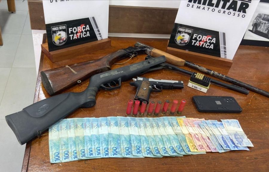 Suspeito de ameaçar esposa e filho é preso pela Força Tática com três armas e munições