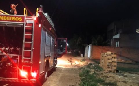 Corpo de Bombeiros combate incêndio em área de vegetação em bairro residencial