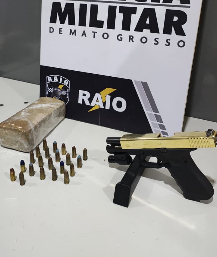 Polícia Militar localiza e apreende arma de fogo, munições e tablete de maconha em Várzea Grande