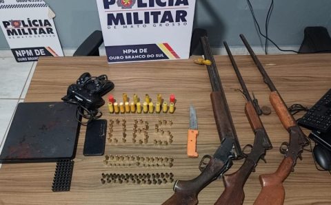 Polícia Militar apreende três espingardas e 93 munições em distrito de Itiquira