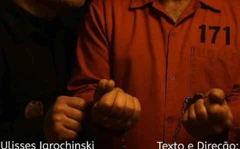 Com Ulisses Iarochinski e Diego Avelleda a peça “O Preso”