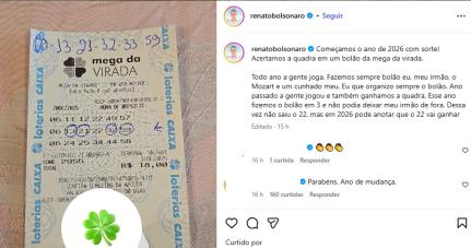 Bolsonaro e irmão ganham bolão com número 13 na Mega; ’26 o 22 ganha’