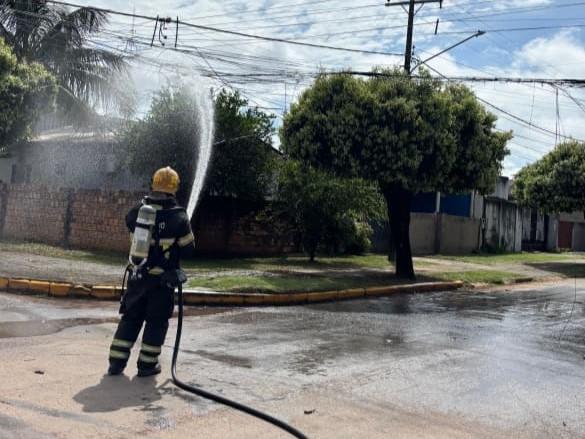 Corpo de Bombeiros combate incêndio em fiação elétrica em via pública