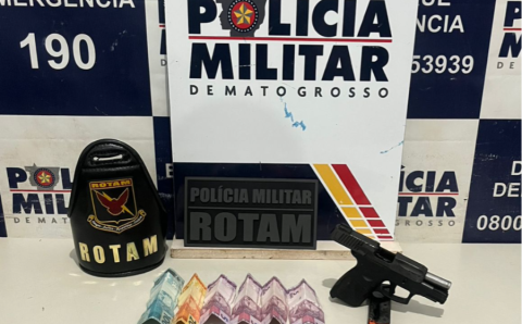 Rotam prende homem com pistola e porções de drogas em Cáceres
