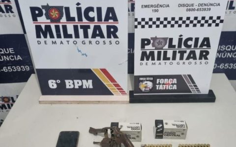 PM prende homem por porte ilegal de arma de fogo, após denúncia de tentativa de homicídio em Cáceres