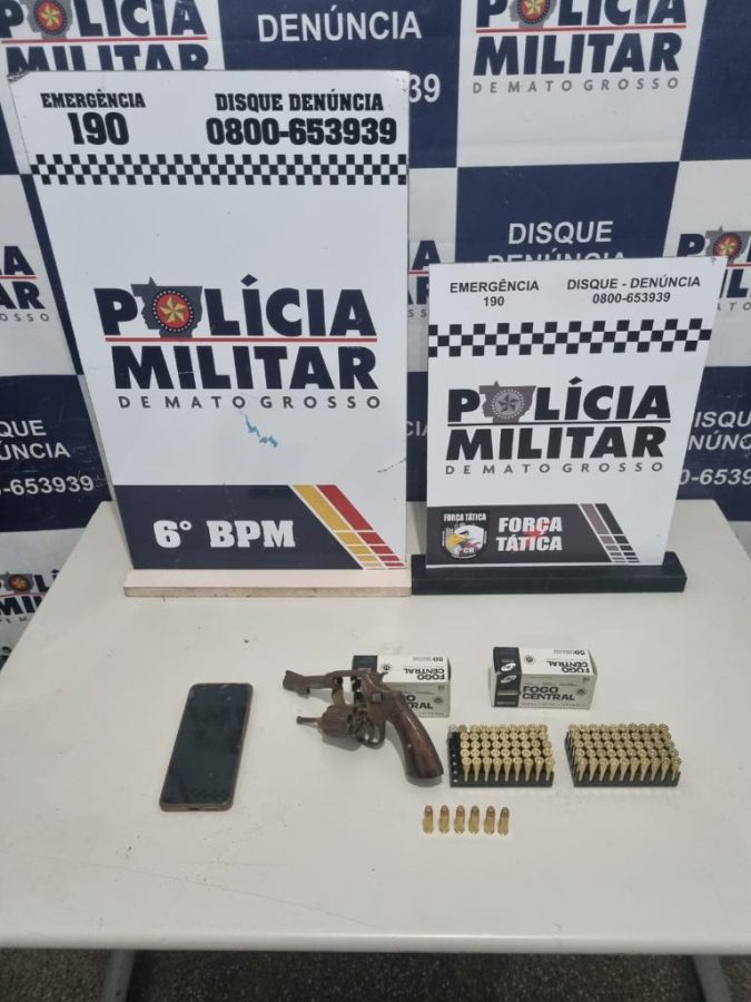 PM prende homem por porte ilegal de arma de fogo, após denúncia de tentativa de homicídio em Cáceres