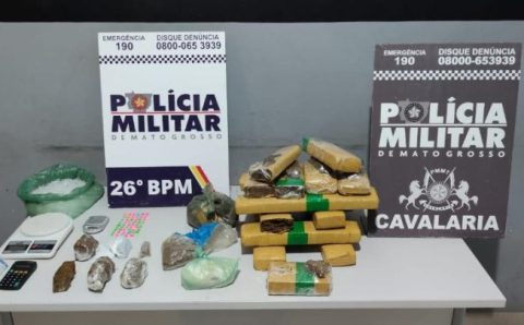 Cavalaria da PM conduz dois faccionados e apreende 13,7 quilos de drogas em Nova Mutum